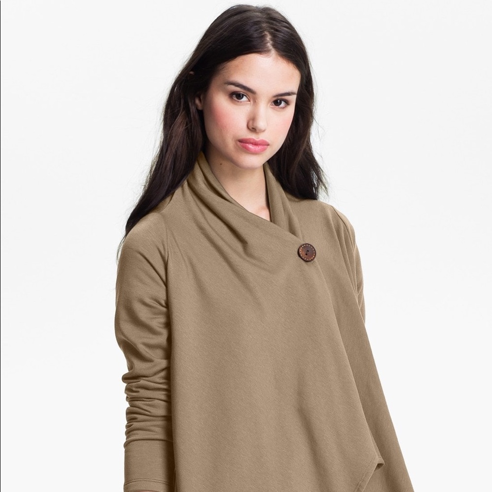 Bobeau Button Fleece Wrap Cardigan